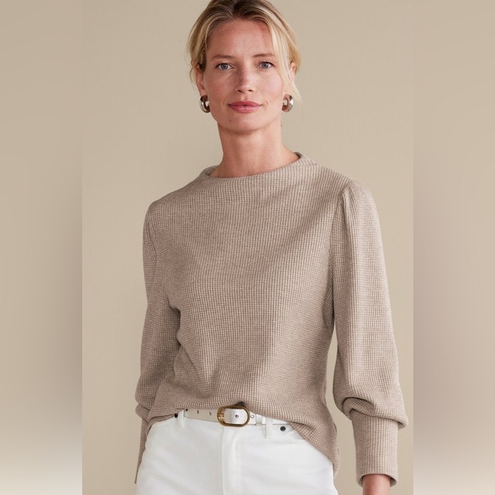 SOFT SURROUNDINGS Melina Metallic Waffle Pullover in Heather Driftwood Sz 3x